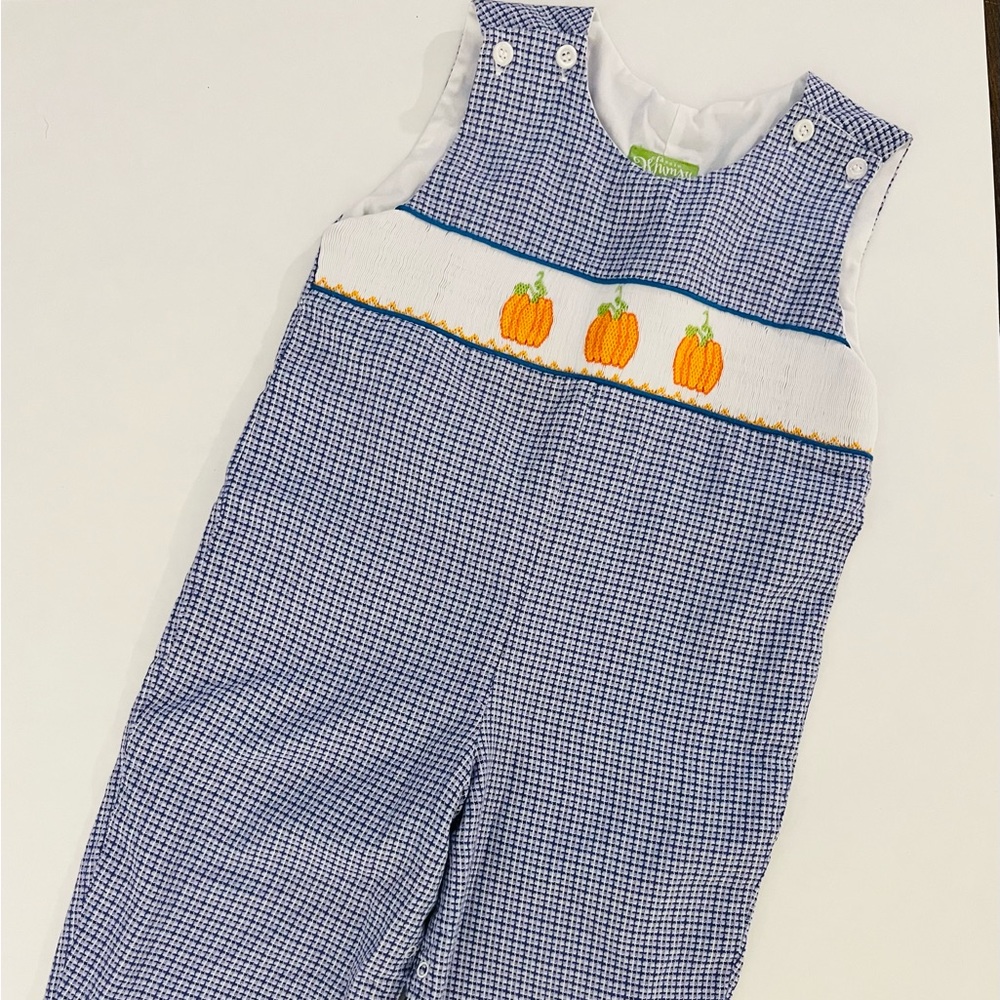 Boys - Classic Whimsy Blue plaid pumpkin longall. Size 2T